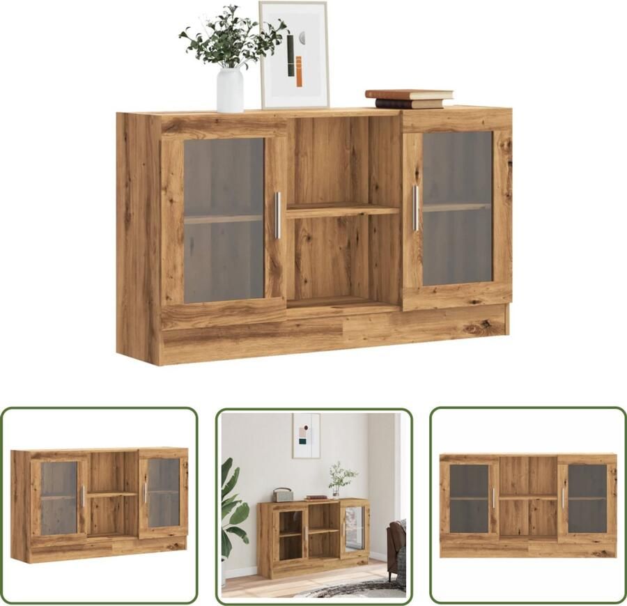 The Living Store Dressoir 120x30 5x70 cm bewerkt hout artisanaal eikenkleurig Dressoir Buffetkast Opslagmeubilair Houten Dressoir Landelijk Dressoir