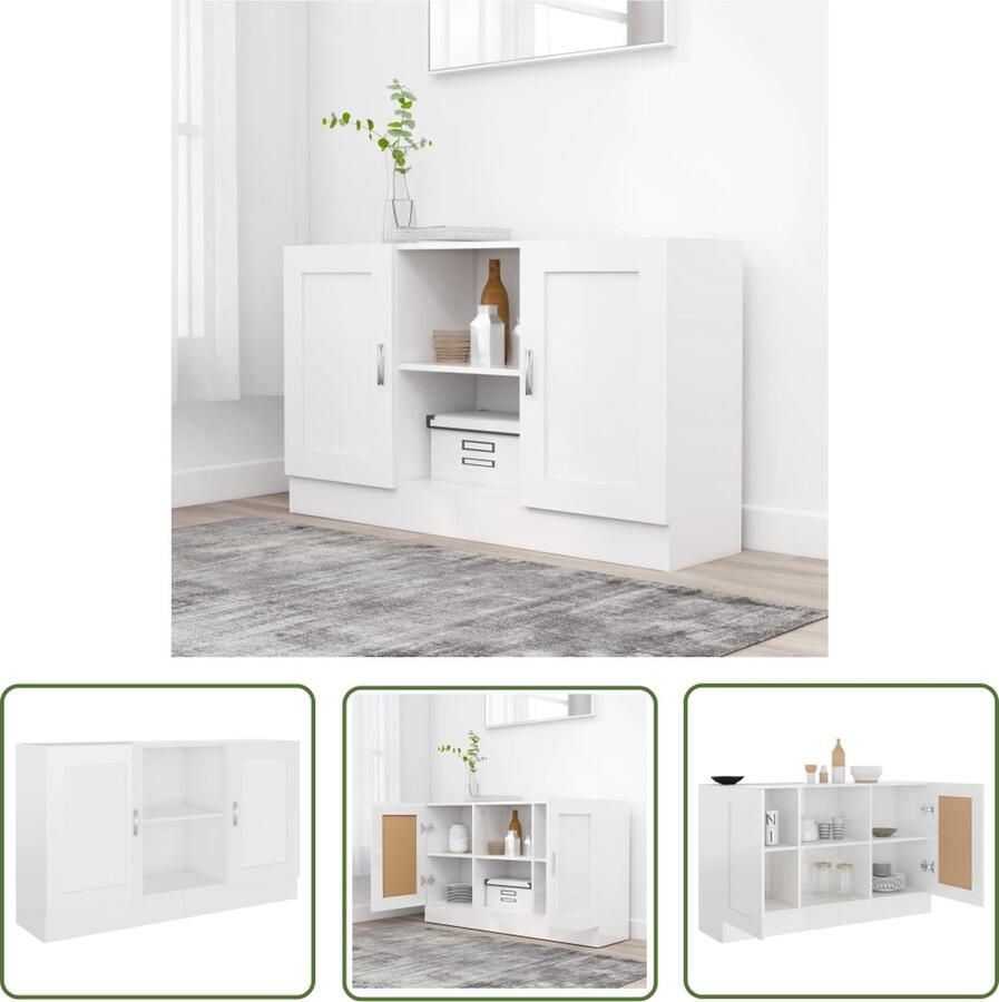 The Living Store Dressoir 120x30 5x70 cm bewerkt hout hoogglans wit Dressoir Opbergkast Salontafel Witte Meubels Modern Meubel