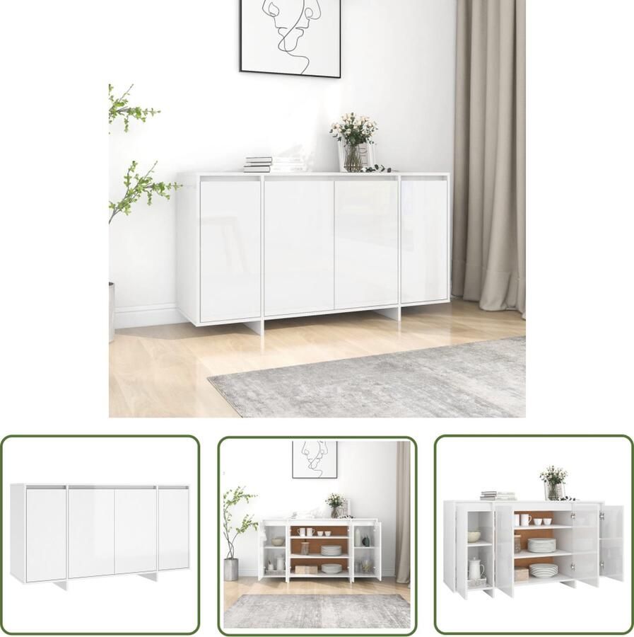 The Living Store Dressoir 135x41x75 cm bewerkt hout hoogglans wit Dressoir Bijzettafel Opbergkast Salontafel Livingroom Furniture