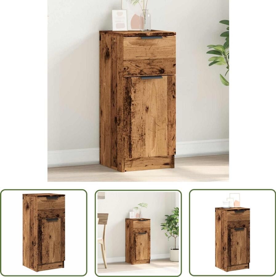 The Living Store Dressoir 30x30x70 cm bewerkt hout oud houtkleurig Dressoir Houten Dressoir Vintage Dressoir Opbergkast Salontafel