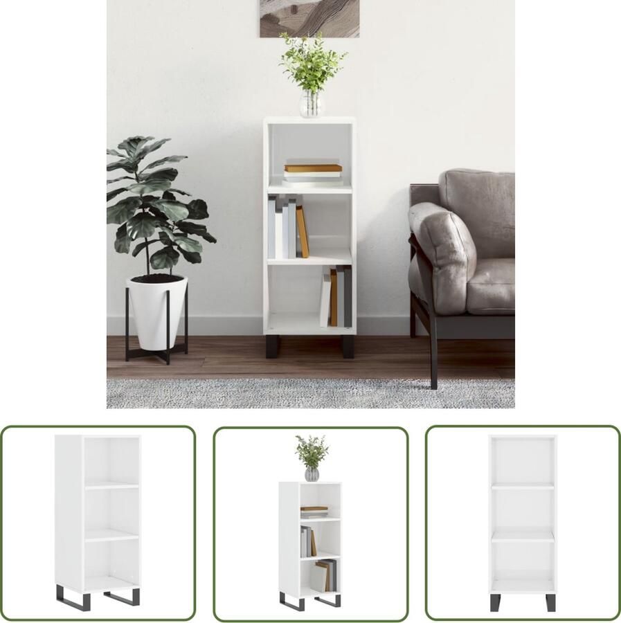 The Living Store Dressoir 34 5x32 5x90 cm bewerkt hout hoogglans wit Dressoir Klassiek Design Hoogglans Wit Houten Dressoir Opbergkast