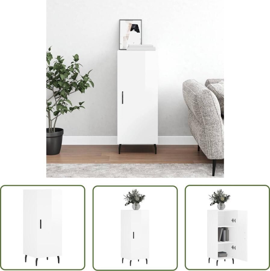 The Living Store Dressoir 34 5x34x90 cm bewerkt hout hoogglans wit Dressoir Witte Dressoir Modern Dressoir Houten Dressoir Opbergkast