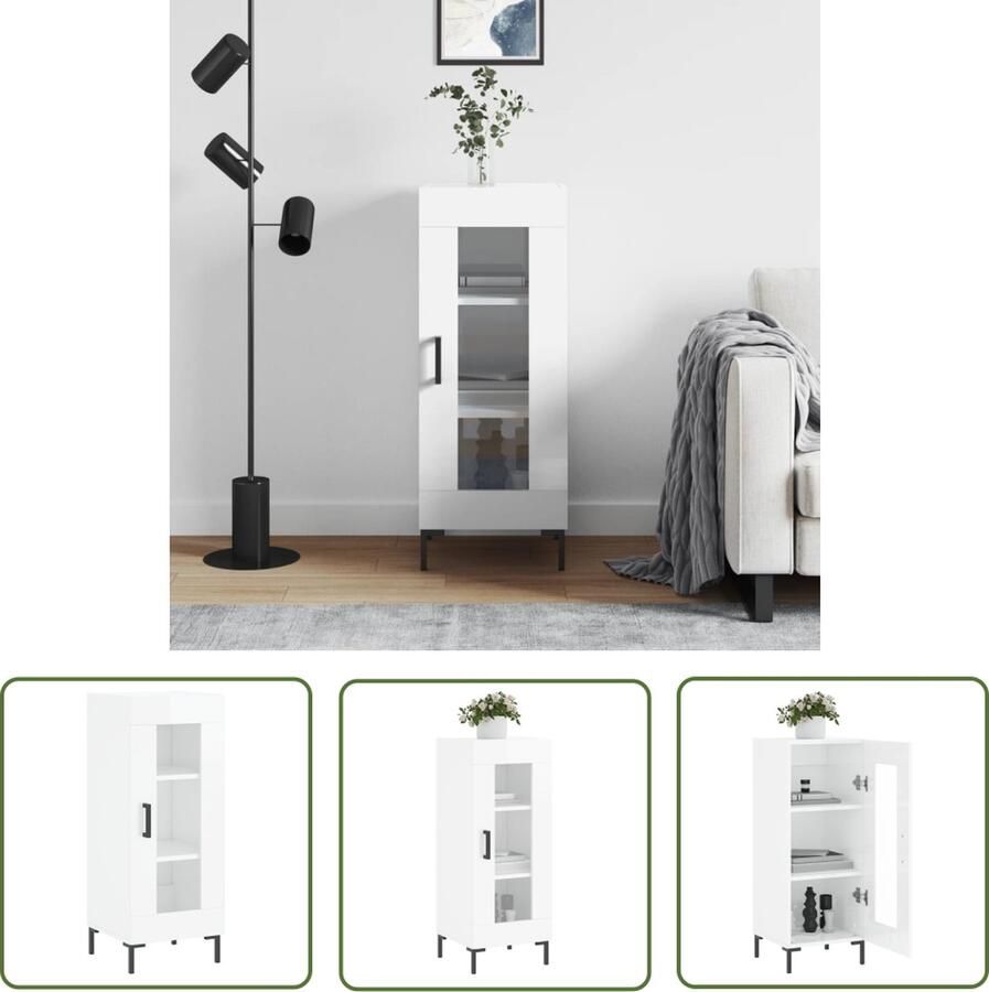 The Living Store Dressoir 34 5x34x90 cm bewerkt hout hoogglans wit Dressoir Commode Opslagoplossing Keukenmeubilair Modern Dressoir - Foto 5