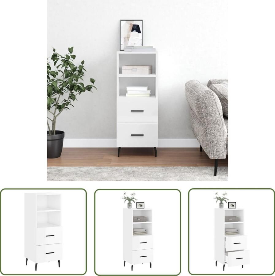 The Living Store Dressoir 34 5x34x90 cm bewerkt hout hoogglans wit Dressoir Commode Opbergmeubilair Woonkamerinrichting Slaapkamerinrichting - Foto 3
