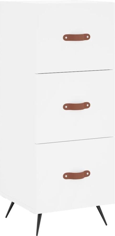 The Living Store Dressoir 34 5x34x90 cm bewerkt hout hoogglans wit Dressoir Bijzettafel Opbergkast Woonkamerinrichting Slaapkamermeubilair - Foto 4