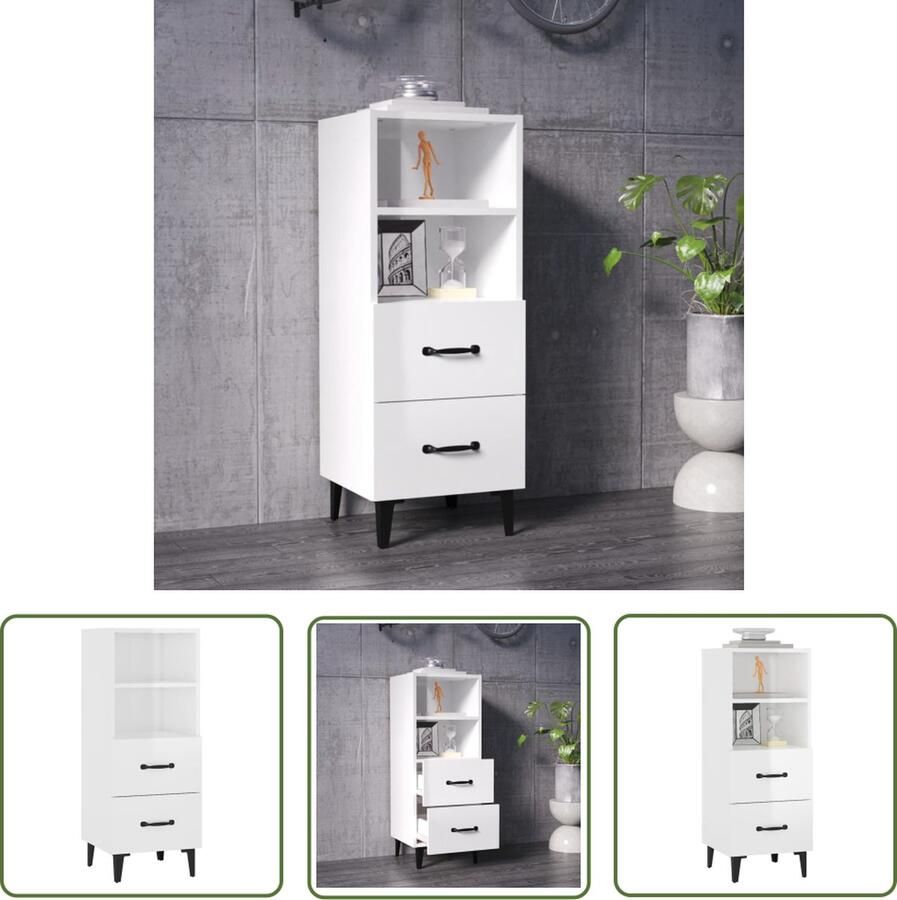 The Living Store Dressoir 34 5x34x90 cm bewerkt hout hoogglans wit Dressoir Modern Dressoir Hoogglans Wit Dressoir Houten Dressoir Metalen Dressoir - Foto 16