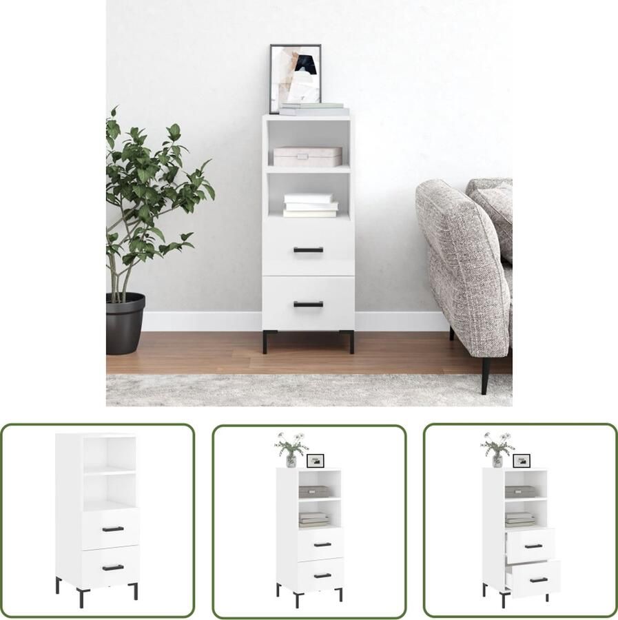 The Living Store Dressoir 34 5x34x90 cm bewerkt hout hoogglans wit Dressoir Commode Witte Dressoir Houten Dressoir Modern Dressoir