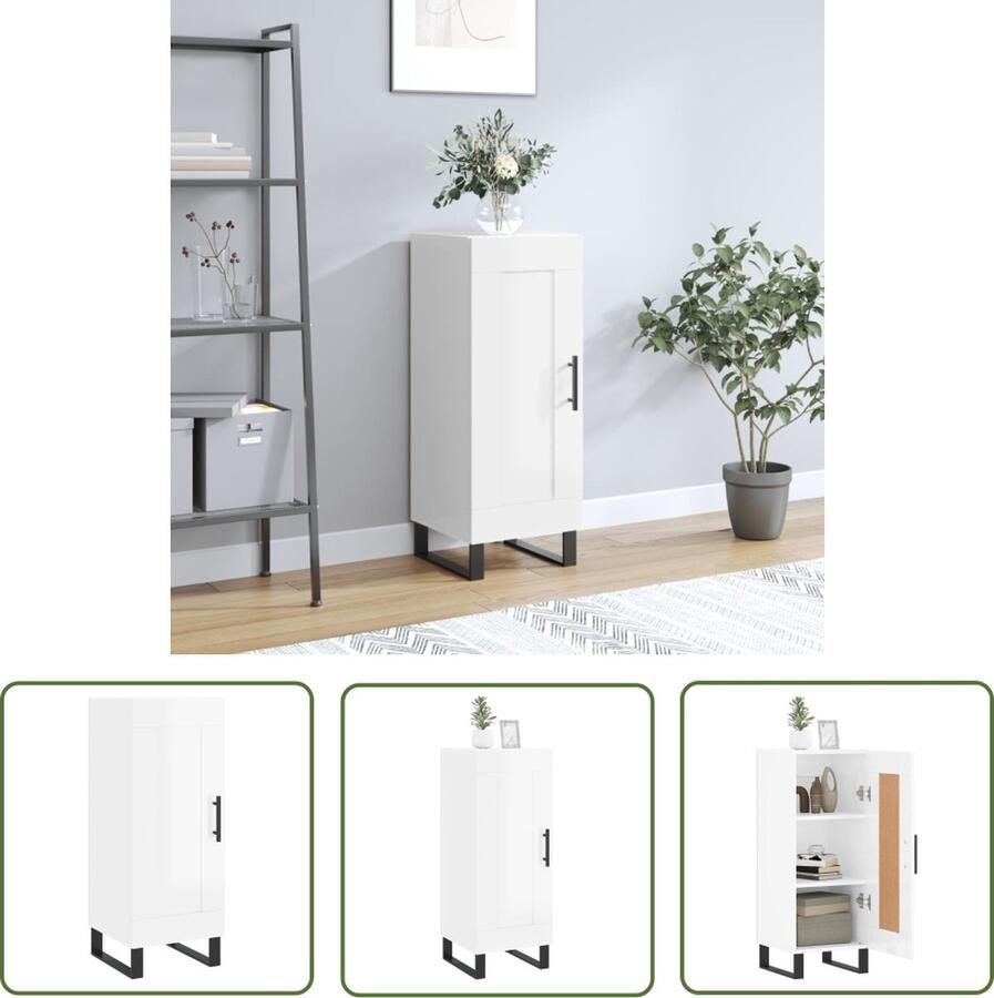 The Living Store Dressoir 34 5x34x90 cm bewerkt hout hoogglans wit Dressoir Modern Dressoir Hoogglans Wit Dressoir Houten Dressoir Metalen Dressoir - Foto 13