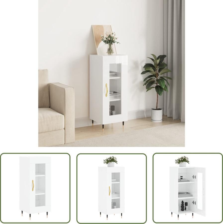 The Living Store Dressoir 34 5x34x90 cm bewerkt hout hoogglans wit Dressoir Klassiek Dressoir Witte Dressoir Houten Dressoir Opbergkast