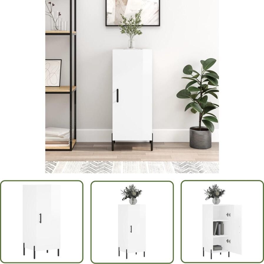 The Living Store Dressoir 34 5x34x90 cm bewerkt hout hoogglans wit Dressoir Modern Dressoir Bijzetkast Witte Dressoir Houten Dressoir