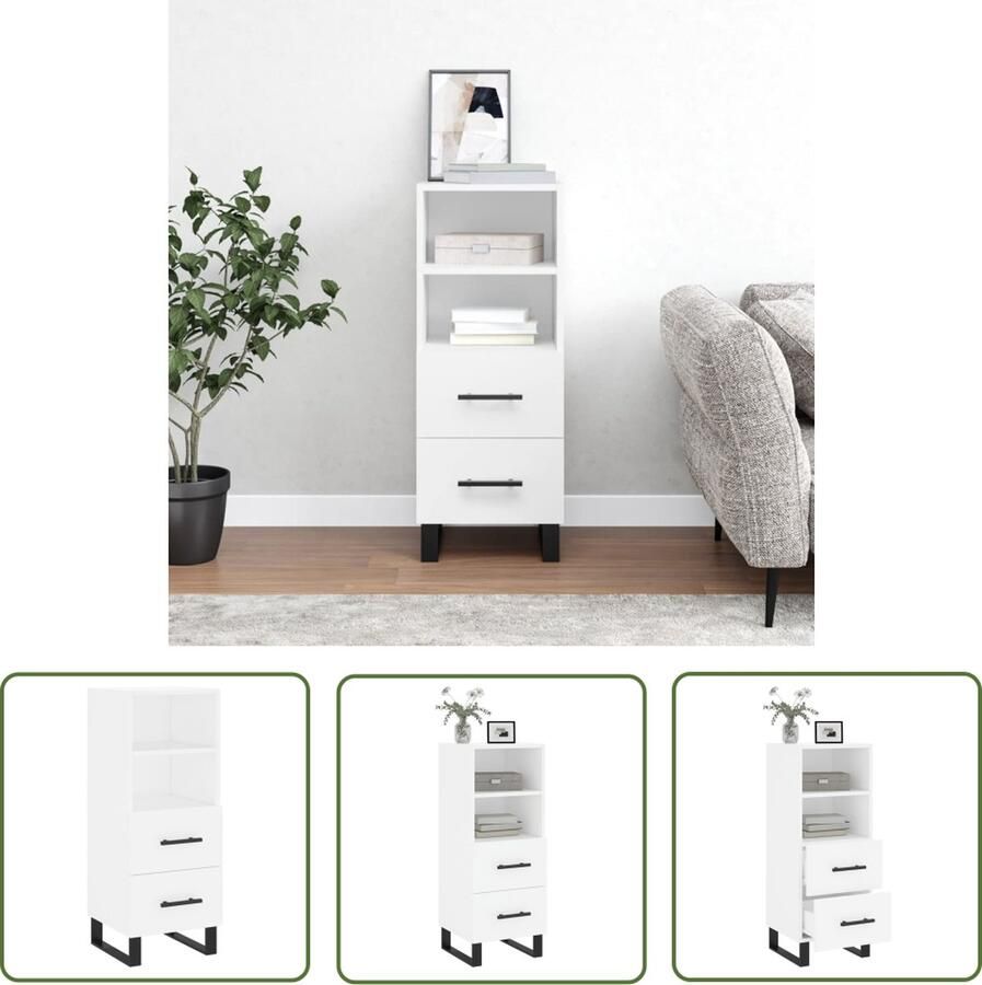 The Living Store Dressoir 34 5x34x90 cm bewerkt hout wit Dressoir Modern Dressoir Houten Dressoir Wit Dressoir Opbergkast