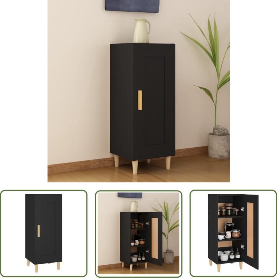The Living Store Dressoir 34 5x34x90 cm bewerkt hout zwart Dressoir Commode Opbergmeubel Woonkamer Slaapkamer