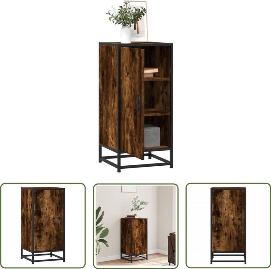 The Living Store Dressoir 35 5x35x76 cm bewerkt hout en metaal gerookt eiken Dressoir Industrieel Design Houten Dressoir Opbergkast Tv-tafel