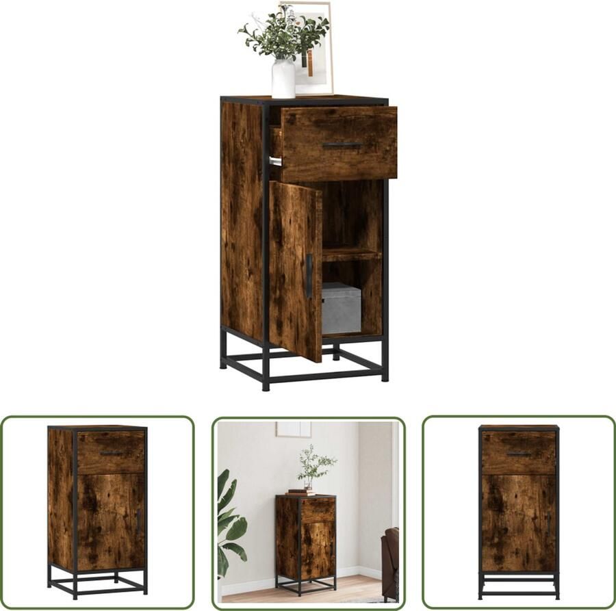 The Living Store Dressoir 35 5x35x76 cm bewerkt hout en metaal gerookt eiken Dressoir Industrieel Design Houten Dressoir Modern Dressoir Opbergkast