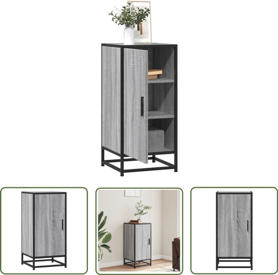 The Living Store Dressoir 35 5x35x76 cm bewerkt hout en metaal grijs sonoma Dressoir Grijze Dressoirs Houten Dressoir Vintage Dressoir Salontafel