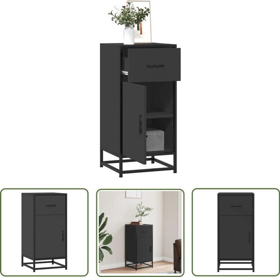 The Living Store Dressoir 35 5x35x76 cm bewerkt hout en metaal zwart Dressoir Opbergkast Salontafel Vintage Meubels Industrieel Design