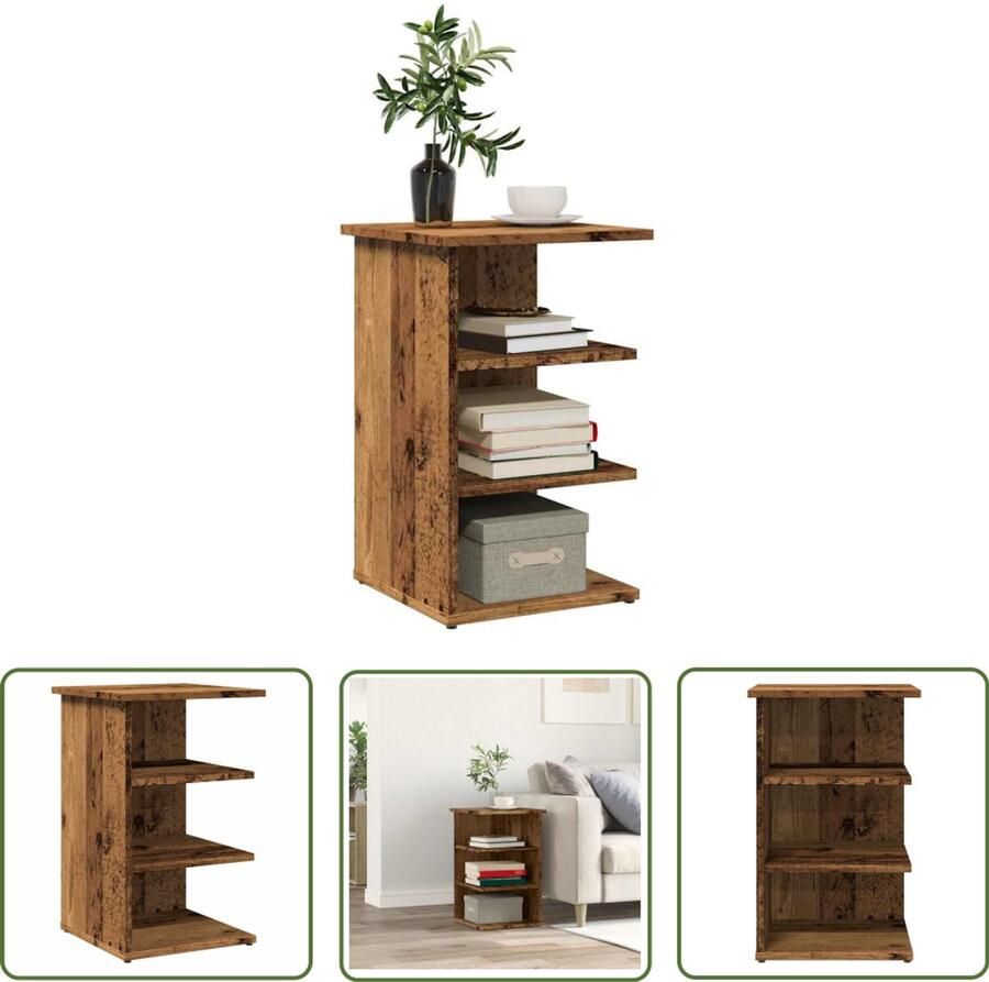 The Living Store Dressoir 35x35x55 cm bewerkt hout oud houtkleurig Dressoir Vintage Meubels Houten Dressoir Opslagkast Salontafel