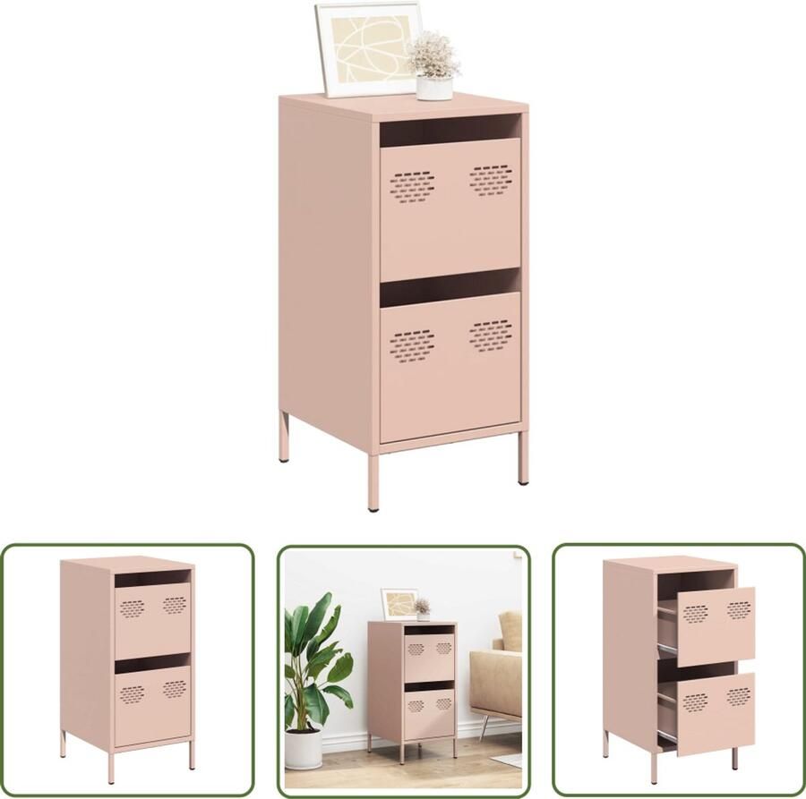The Living Store Dressoir 35x39x73 5 cm koudgewalst staal roze Dressoir Commode Opbergmeubel Salontafel Metaaldresser