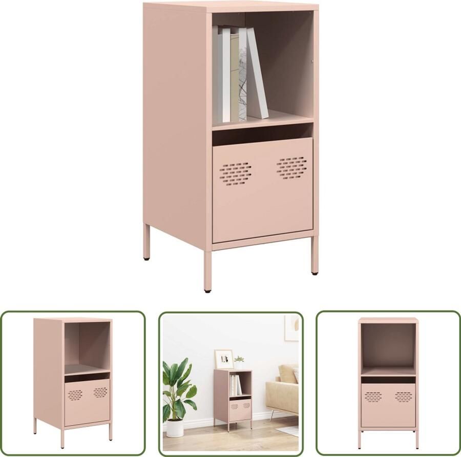 The Living Store Dressoir 35x39x73 5 cm koudgewalst staal roze Dressoir Roestvrijstalen Dressoir Opbergmeubel Slaapkamer Meubel Woonkamer Meubel