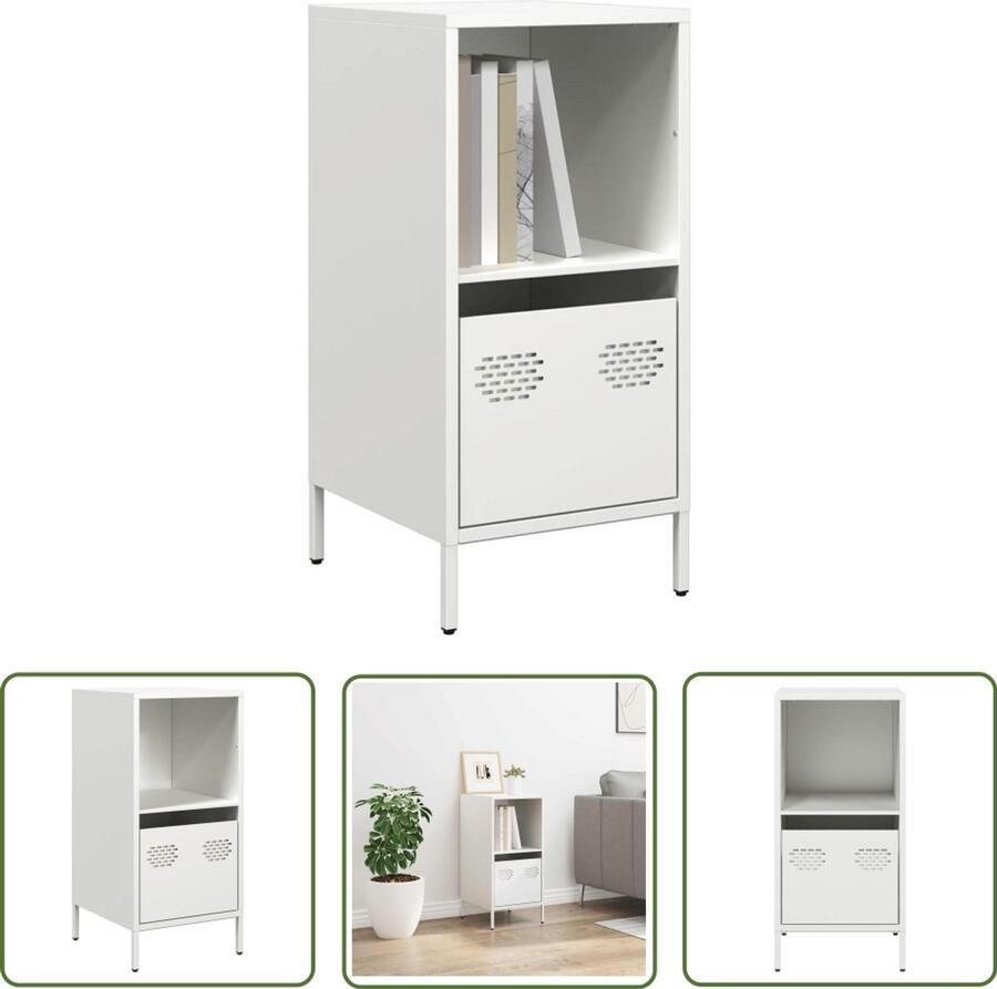 The Living Store Dressoir 35x39x73 5 cm koudgewalst staal wit Dressoir Commode Opbergmeubel Slaapkamermeubels Woonkamermeubels