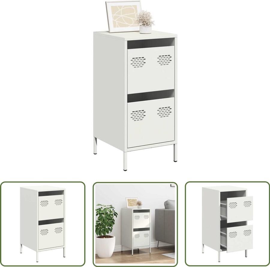 The Living Store Dressoir 35x39x73 5 cm koudgewalst staal wit Dressoir Commode Opbergmeubel Salontafel Metaaldressoir