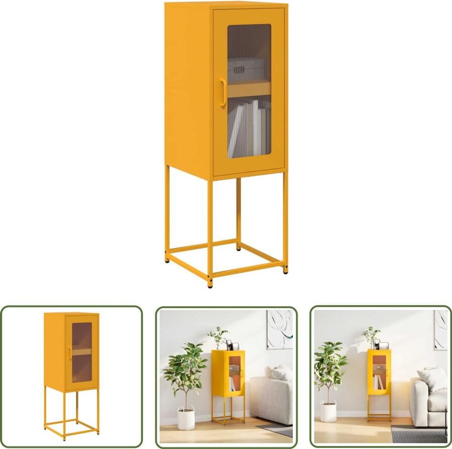 The Living Store Dressoir 36x39x107 cm koudgewalst staal mosterdgeel Dressoir Opbergkast Keukenmeubilair Salontafel Vintage Meubels