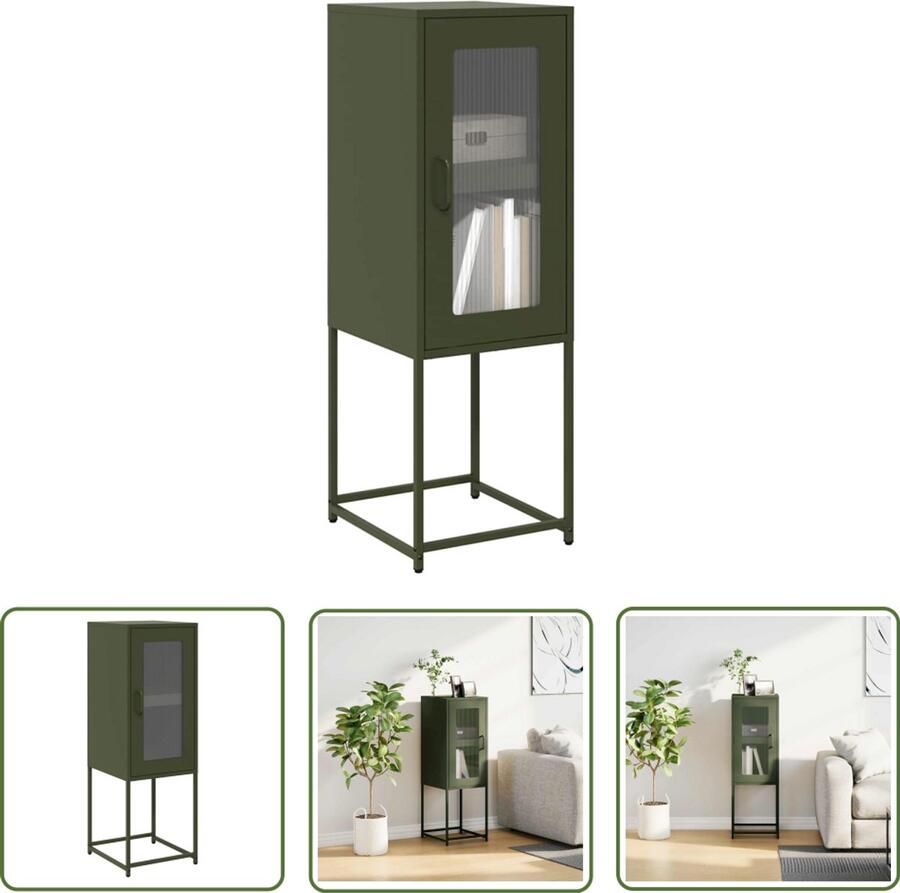 The Living Store Dressoir 36x39x107 cm koudgewalst staal olijfgroen Dressoir Keukenmeubels Opbergkast Salontafel Entreetafel