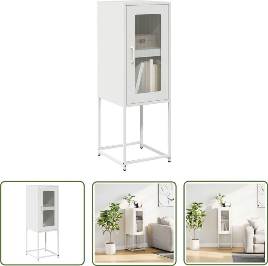 The Living Store Dressoir 36x39x107 cm koudgewalst staal wit Dressoir Salontafel Opbergkast Keukenmeubilair Modern Meubilair