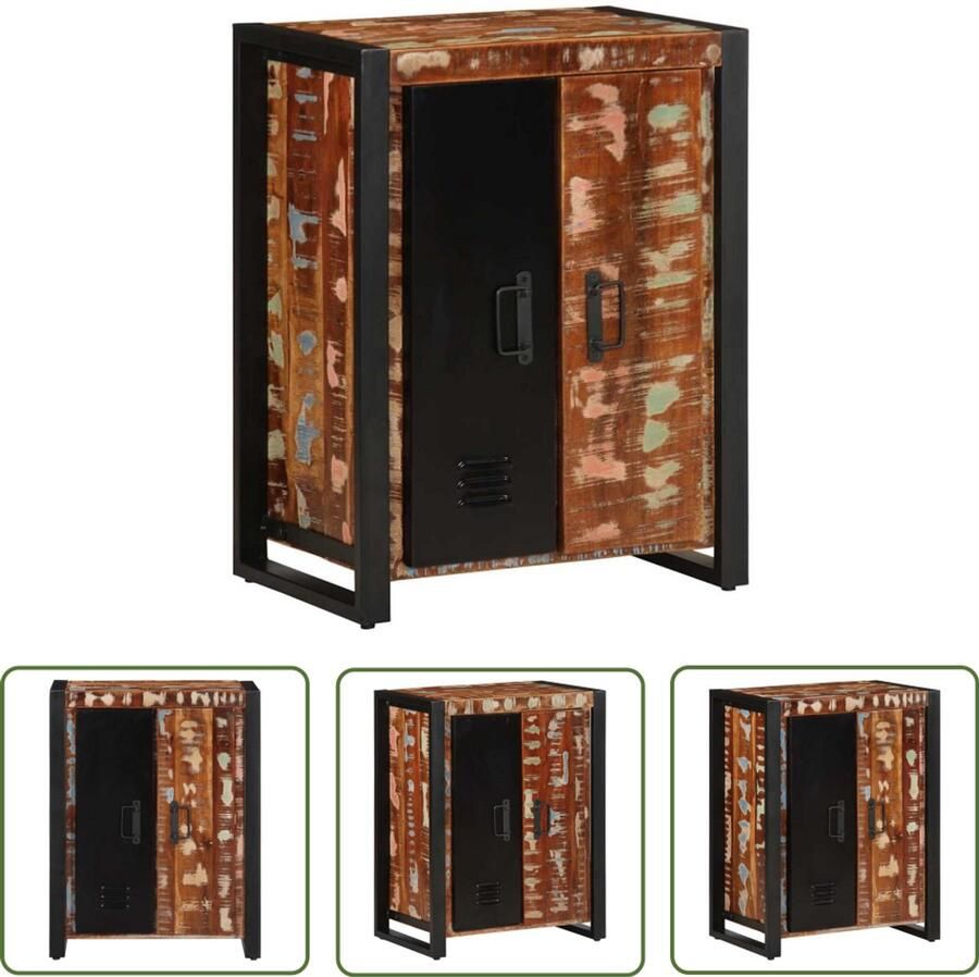 VidaXL Commode Dressoir 55x35x70 cm massief gerecycled hout meerkleurig Opslag Houten Meubel Industrieel Design