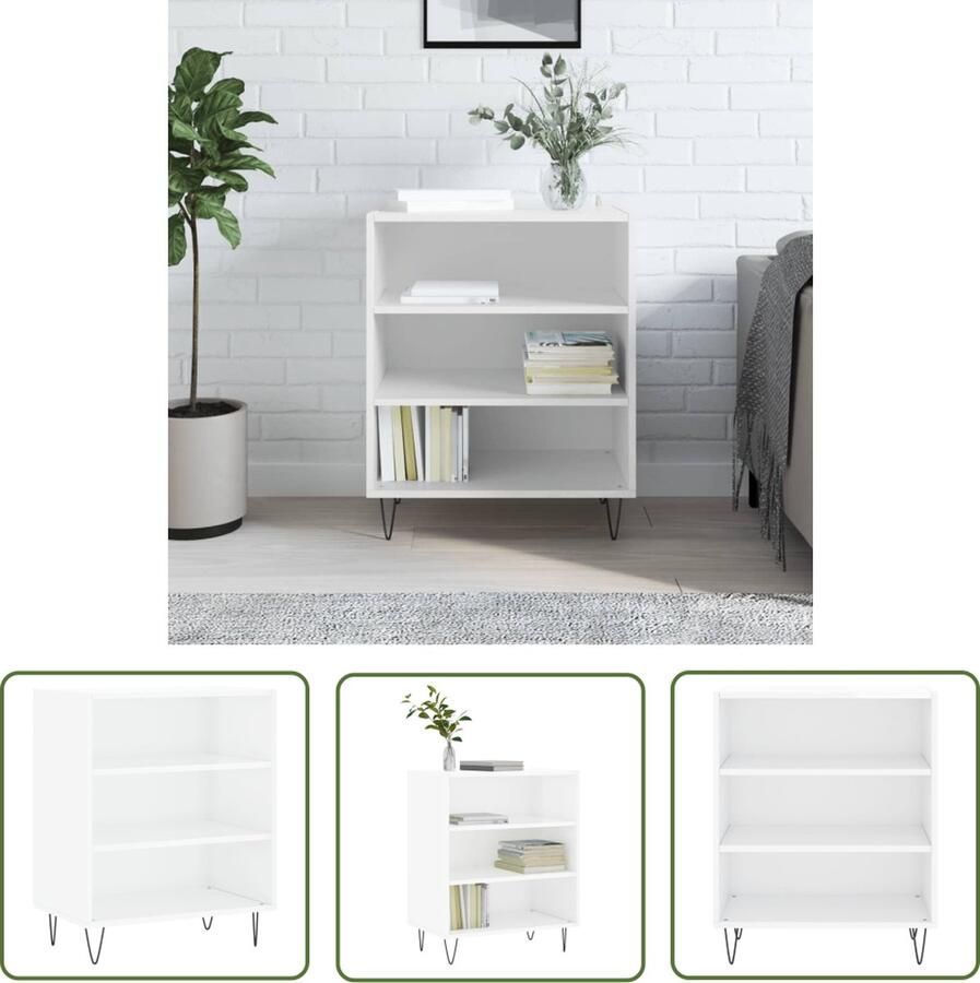 The Living Store Dressoir 57x35x70 cm bewerkt hout hoogglans wit Dressoir Opbergkast Kast Salontafel Woonaccessoires