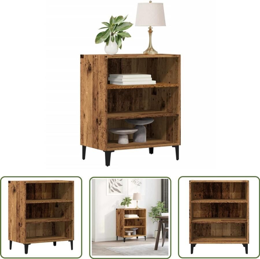 The Living Store Dressoir 57x35x75 cm bewerkt hout oud houtkleurig Dressoir Commode Opslagoplossing Houten Meubels Vintage Stijl