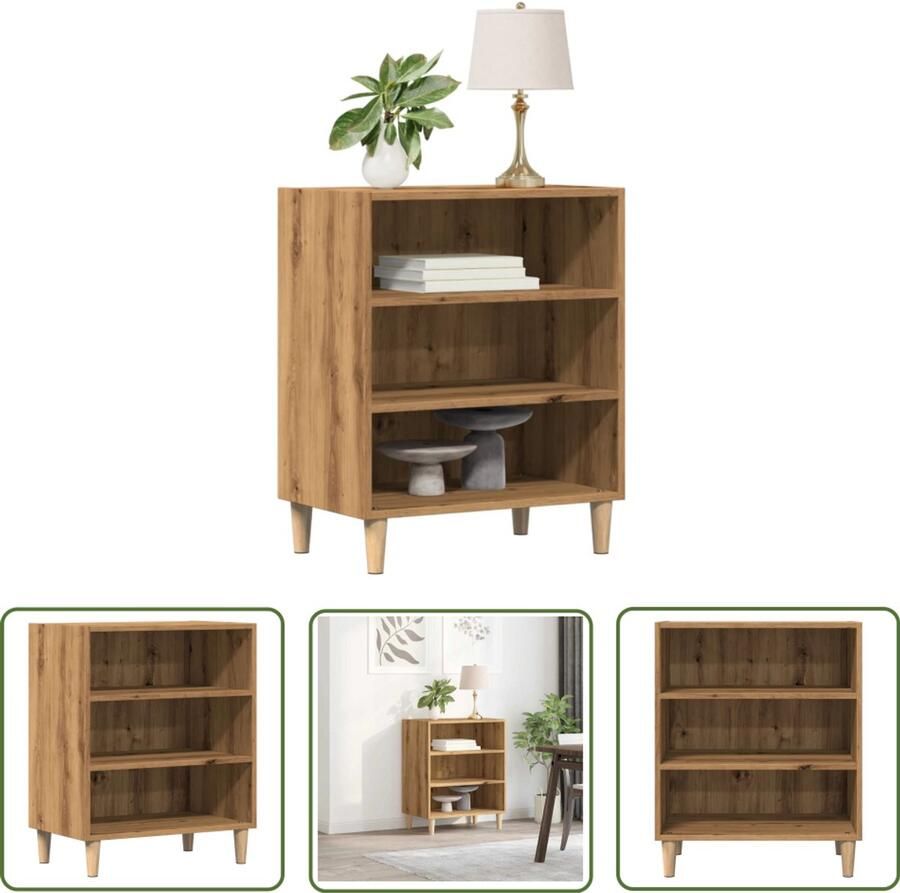 The Living Store Dressoir 57x35x75 cm bewerkt hout artisanaal eikenkleurig Dressoir Houten Kast Opslagoplossing Salontafel Keukenmeubilair