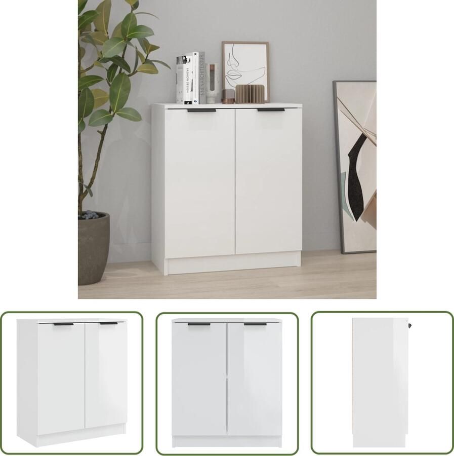 The Living Store Dressoir 60x30x70 cm bewerkt hout hoogglans wit Dressoir Houten Dressoir Witte Dressoir Modern Dressoir Minimalistisch Dressoir