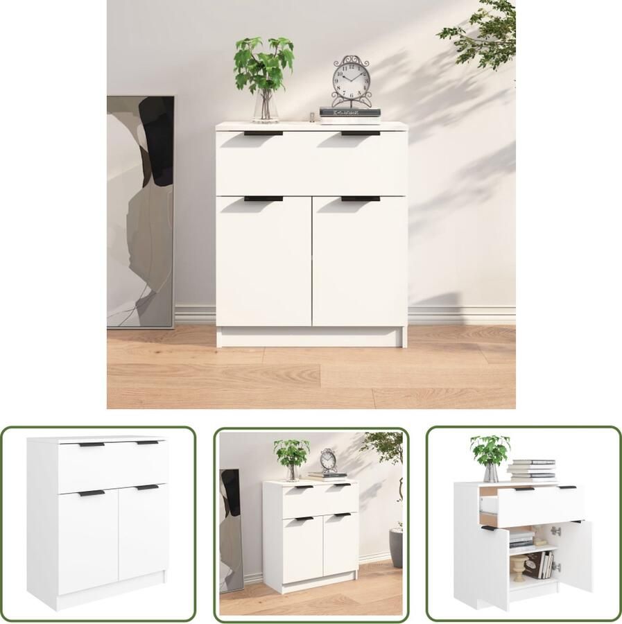 The Living Store Dressoir 60x30x70 cm bewerkt hout wit Dressoir Bijzettafel Salontafel Opslagoplossing Woonaccessoires