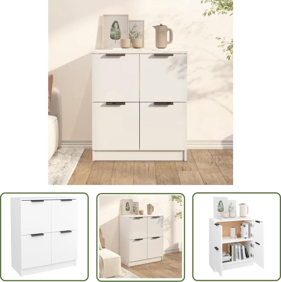 The Living Store Dressoir 60x30x70 cm bewerkt hout wit Dressoir Bijzettafel Houten Kast Wit Dressoir Opbergkast