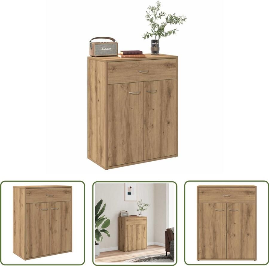 The Living Store Dressoir 60x30x75 cm bewerkt hout artisanaal eikenkleurig Dressoir Houten Dressoir Opslagkast Salontafel Vintage Dressoir