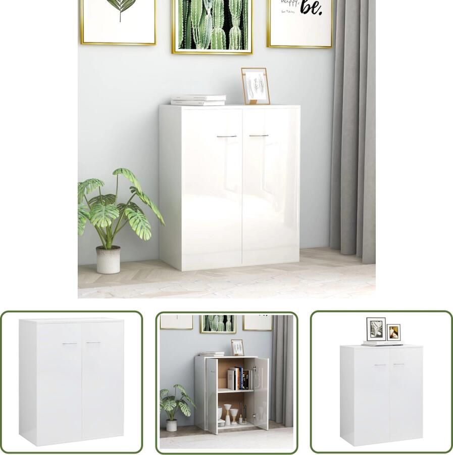The Living Store Dressoir 60x30x75 cm bewerkt hout hoogglans wit Dressoir Meubilair Salontafel Tv Meubel Opslagoplossing