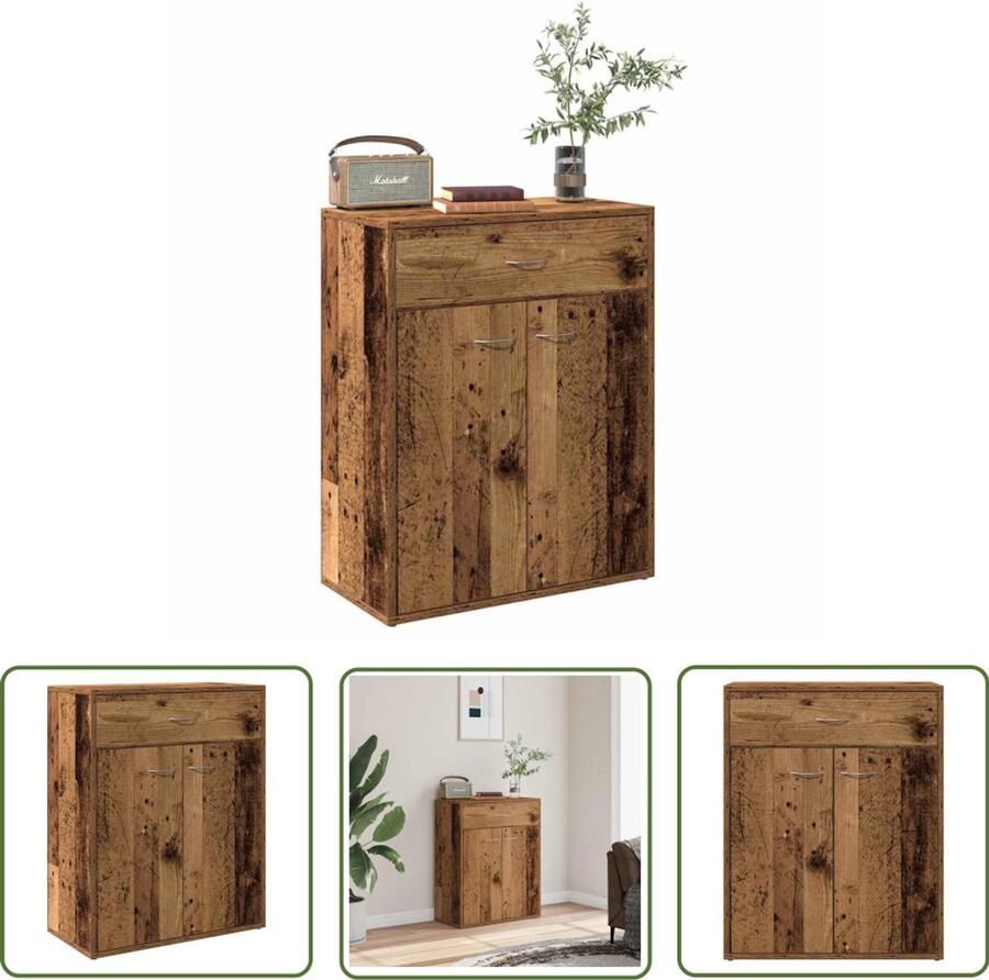The Living Store Dressoir 60x30x75 cm bewerkt hout oud houtkleurig Dressoir Houten Dressoir Vintage Dressoir Opslagoplossing Salontafel