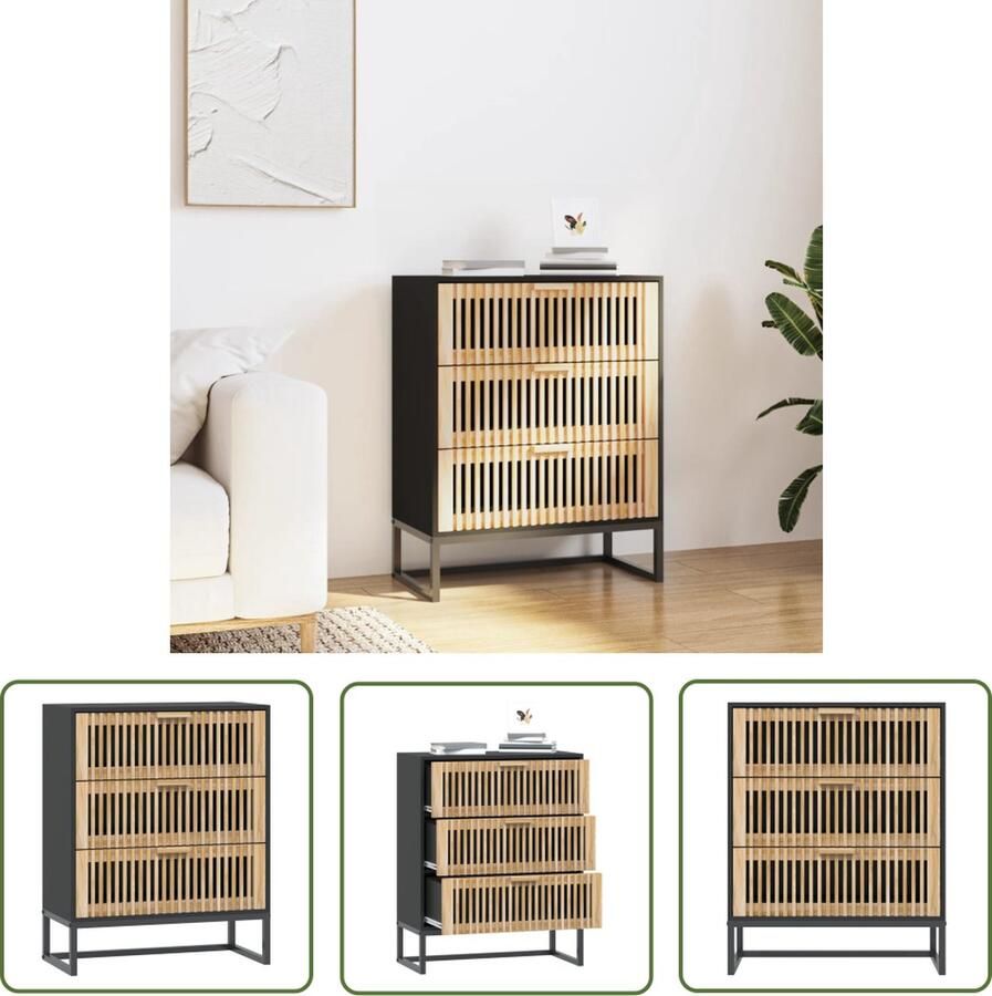 The Living Store Dressoir 60x30x75 cm bewerkt hout zwart Dressoir Commode Vintage Klassiek Zwart - Foto 2