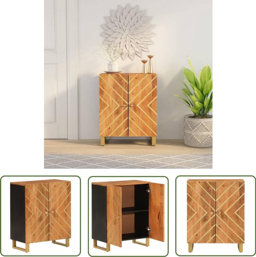 VidaXL Dressoir 60x33 5x75 cm massief mangohout bruin en zwart Dressoir Commode Houten Dressoir Mangohouten Dressoir Vintage Dressoir