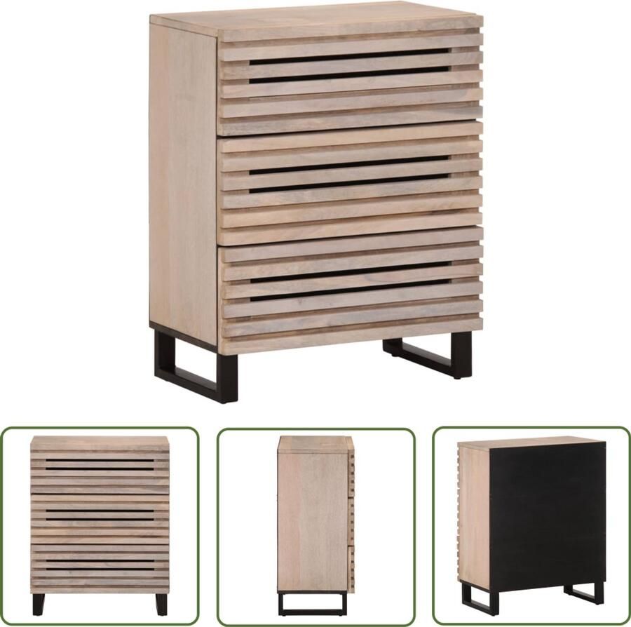 The Living Store Dressoir 60x34x75 cm massief mangohout wit Dressoir Commode Vintage Dressoir Landelijk Dressoir Houten Dressoir