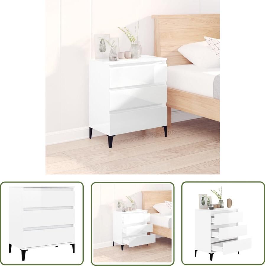 The Living Store Dressoir 60x35x70 cm bewerkt hout hoogglans wit Dressoir Meubel Witte Dressoir Houtsoort Modern Dressoir