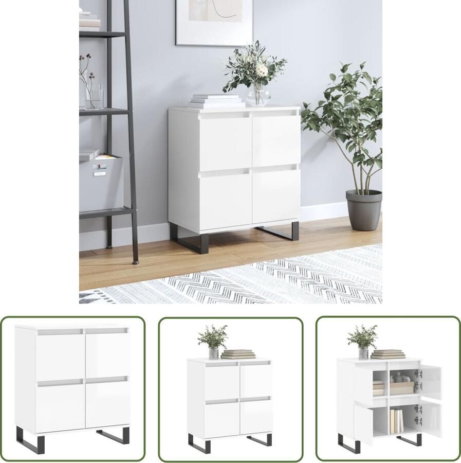 The Living Store Dressoir 60x35x70 cm bewerkt hout hoogglans wit Dressoir Opbergkast Kast Salontafel Woonaccessoires