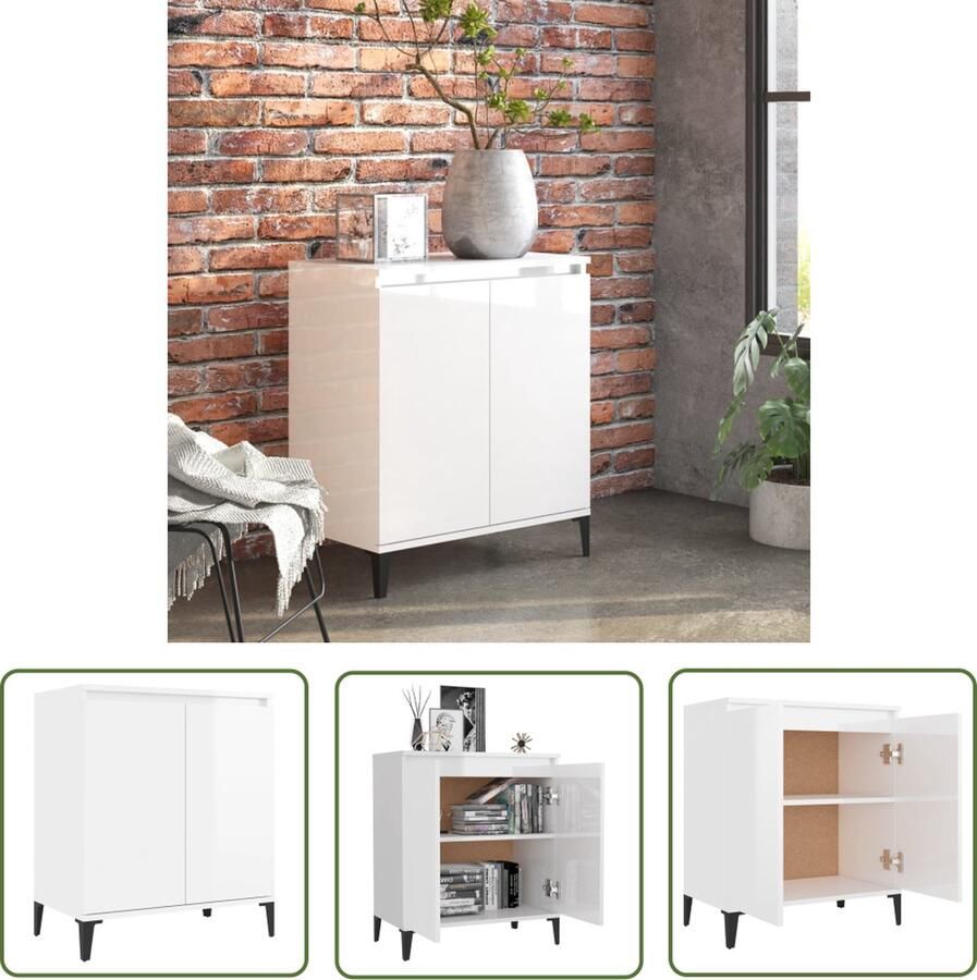 The Living Store Dressoir 60x35x70 cm bewerkt hout hoogglans wit Industriele Boekenkast Houten Boekenkast Dressoir Tv-stand Opbergkast