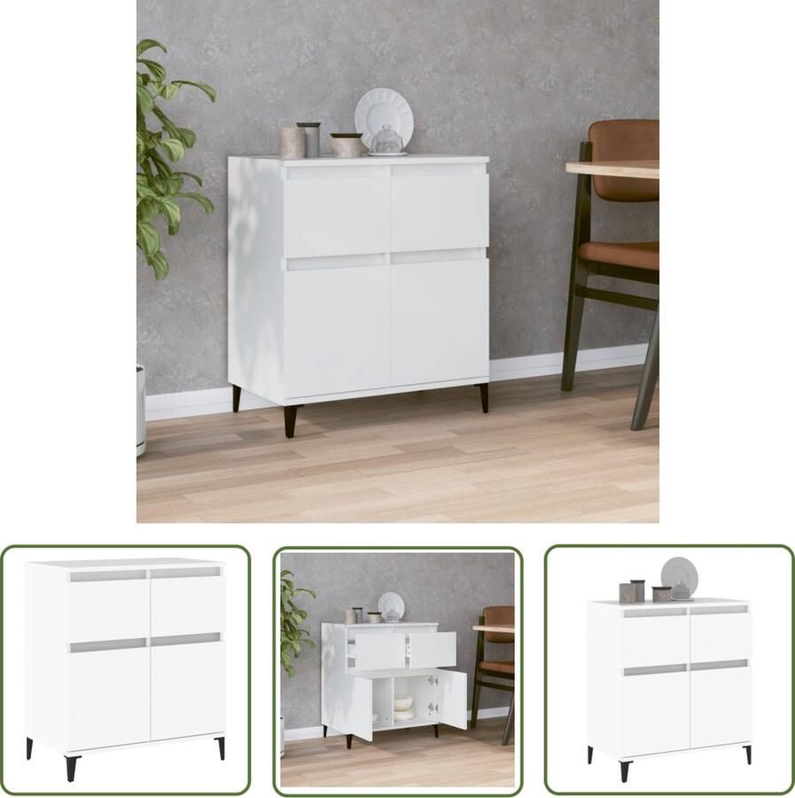 The Living Store Dressoir 60x35x70 cm bewerkt hout wit Dressoir Commode Badkamerspiegel Keukenmeubilair Wit Dressoir