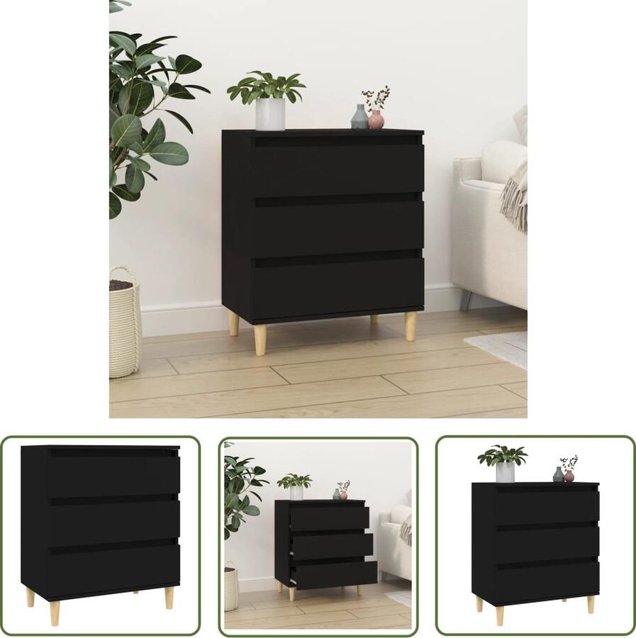 The Living Store Dressoir 60x35x70 cm bewerkt hout zwart Dressoir Commode Opbergmeubel Salontafel Woonaccessoires