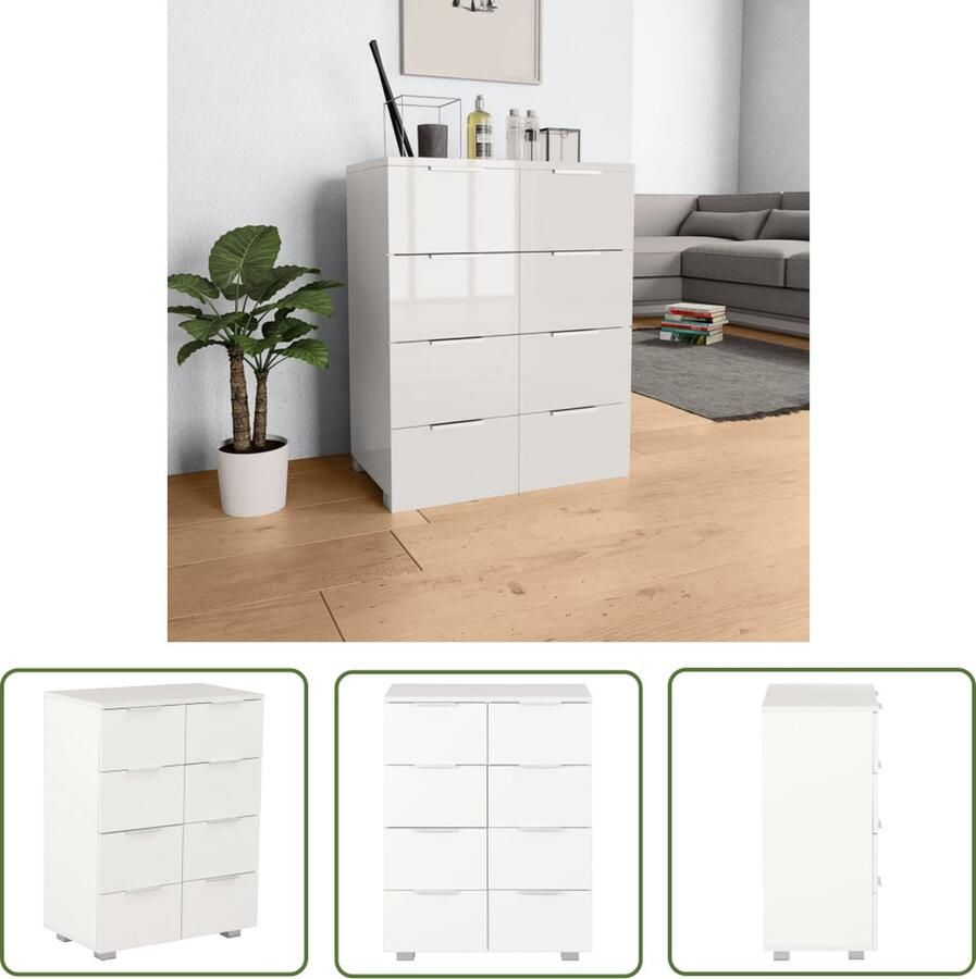 VidaXL Commode Dressoir 60x35x80 cm bewerkt hout hoogglans wit Kast Opbergoplossing Houten Dressoir
