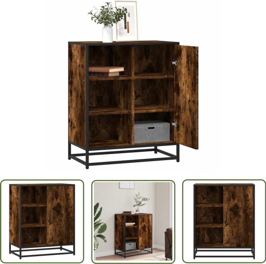 The Living Store Dressoir 62x35x76 cm bewerkt hout gerookt eikenkleurig Dressoir Opbergkast Keukenopslag Salontafel Industrieel Meubilair