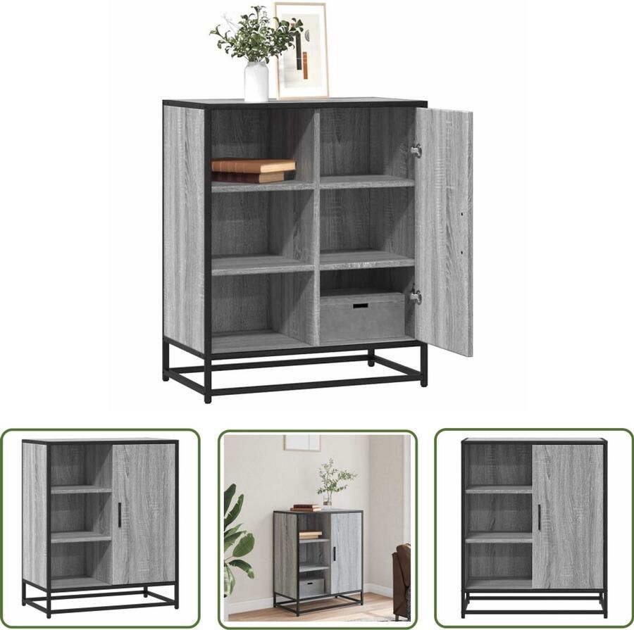 The Living Store Dressoir 62x35x76 cm bewerkt hout grijs sonoma eikenkleurig Dressoir Opbergkast Salontafel Industrieel Design Houten Kast