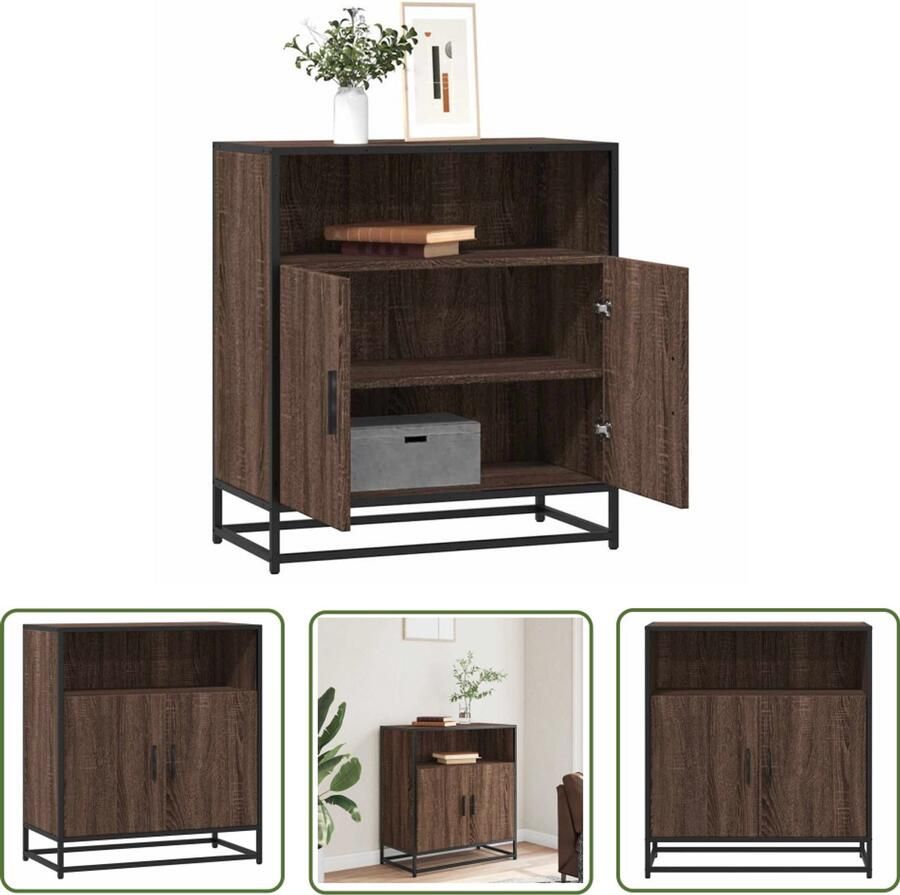 The Living Store Dressoir 68x35x76 cm bewerkt hout bruin eikenkleur Dressoir Opbergkast Salontafel Houten Meubels Industrieel Design